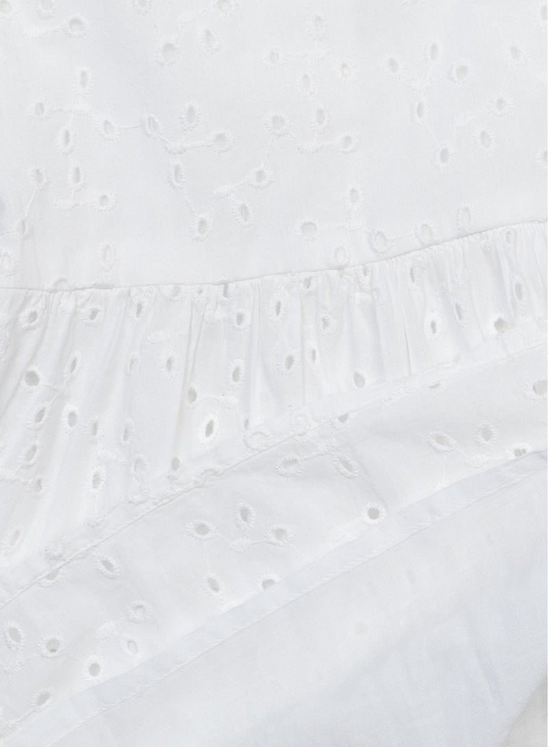 مينوتي فستان قطن بناتي أطفال بحمالات وزر أمامي وكشكشة ناعمة - Image 3