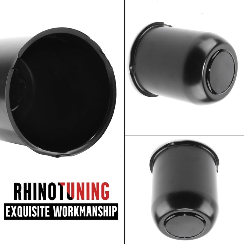 RTRHINOTUNING غطاء مركز العجلات من الفولاذ المقاوم للصدأ من ، 4 قطع، مقاس 3.74 بوصة / 95 ملم، لفتحة مركز عجلات شاحنات المقطورات، أسود غير لامع، قابلة للدفع عبر المركز، ارتفاع 4.33 بوصة. - Image 5
