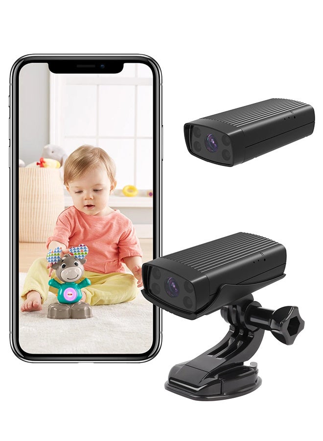 كاميرا مراقبة صغيرة، كاميرا مربية عالية الدقة للمنزل، مع بطاقة TF سعة 32 جيجابايت، أصغر كاميرا لاسلكية تعمل بالواي فاي مع تطبيق كشف الحركة للتحكم في الرؤية الليلية، كاميرا صغيرة محمولة لمراقبة الحيوانات الأليفة ومربية الأطفال والدراجات الهوائية والسيارات الخارجية - Image 1