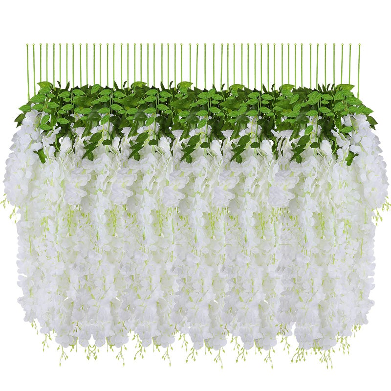 Huata Huata 10PCS 32 Feet Artificial Flower Wisteria Vine Ratta Hanging Wedding Decor GarlandsWhite
