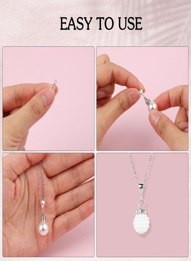 Prasacco 4 Pcs Pendant Clasp for Necklace, 925 Sterling Silver Bail Connector with Loop Charm Clasp Necklace Clasp Jewelry Clasp Connectors Pinch Bails for Pendants Jewelry Making (Silver) - Image 5