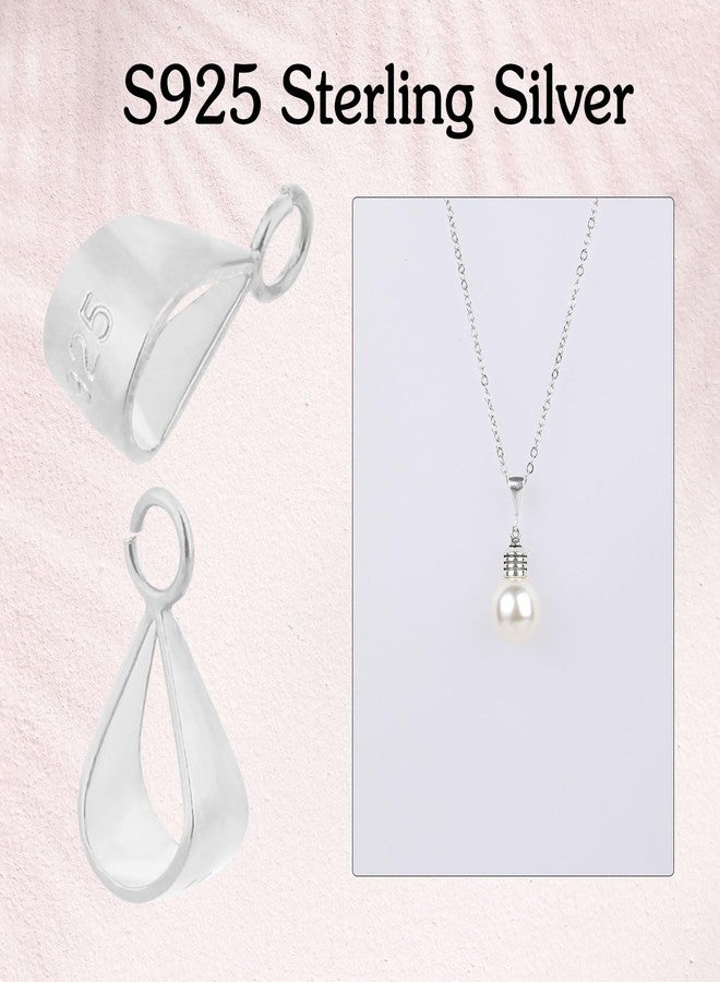 Prasacco 4 Pcs Pendant Clasp for Necklace, 925 Sterling Silver Bail Connector with Loop Charm Clasp Necklace Clasp Jewelry Clasp Connectors Pinch Bails for Pendants Jewelry Making (Silver) - Image 3