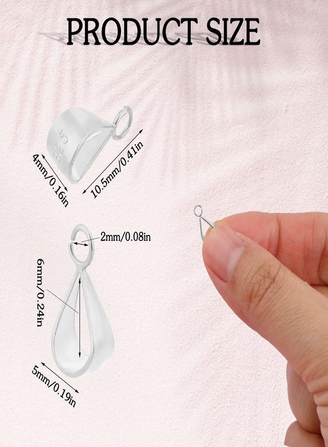 Prasacco 4 Pcs Pendant Clasp for Necklace, 925 Sterling Silver Bail Connector with Loop Charm Clasp Necklace Clasp Jewelry Clasp Connectors Pinch Bails for Pendants Jewelry Making (Silver) - Image 2