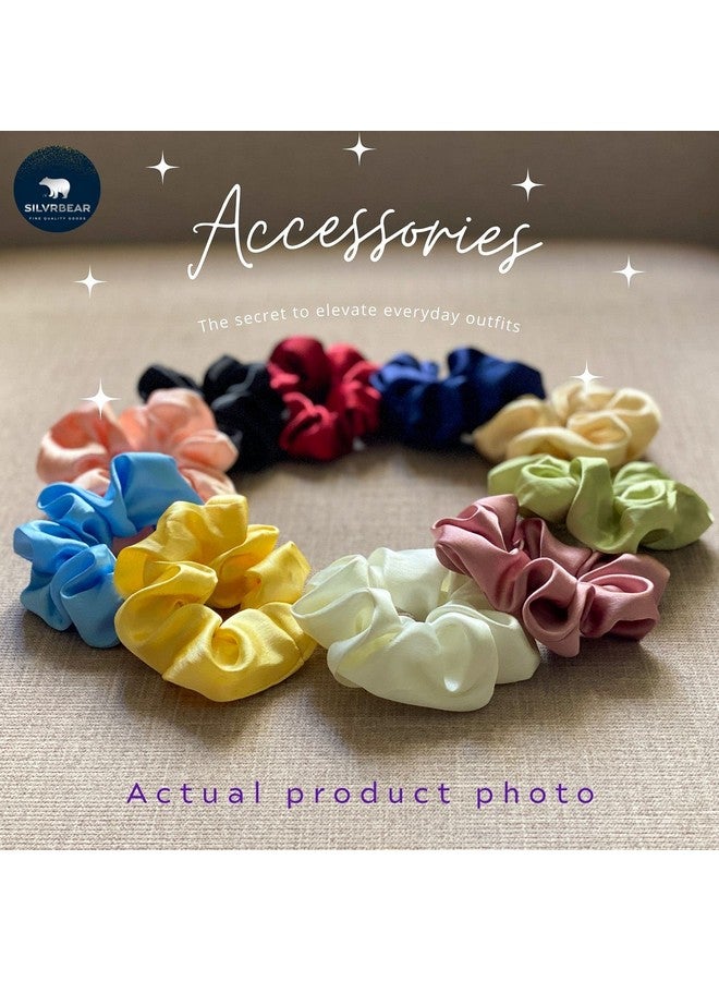 Silvr Bear Satin Scrunchies SAME 10 COLORS AS PIC, Hair Ties, Satin Rubber Band, Scrunchies Set for Girls, Women, Best gift for Sister, Friend, Mom (10 Pastel Shades) - Image 2