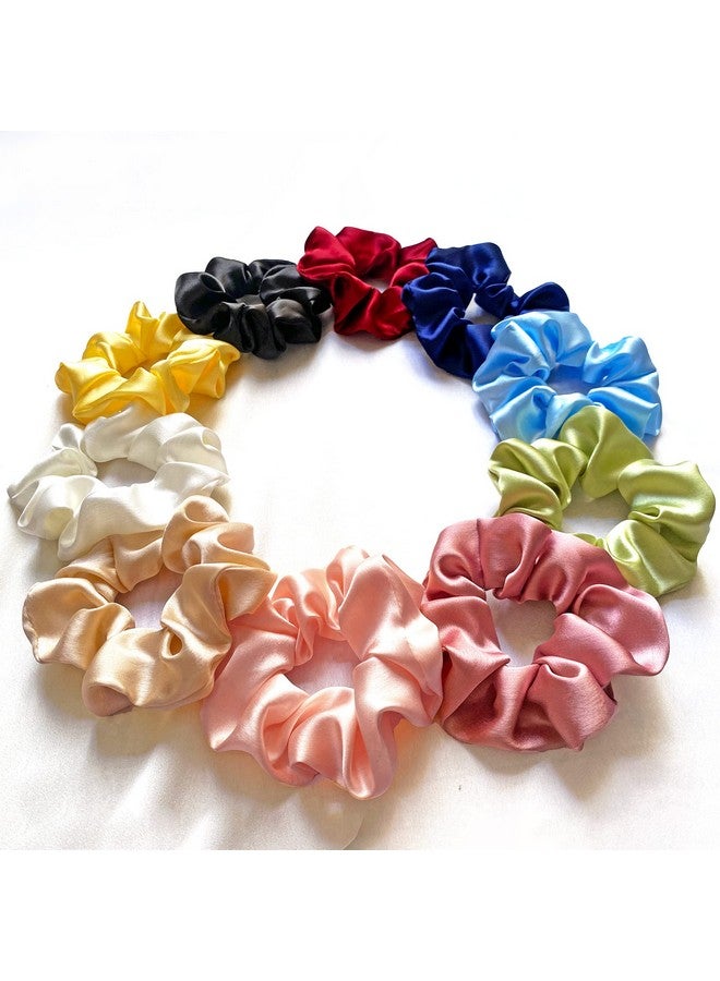Silvr Bear Satin Scrunchies SAME 10 COLORS AS PIC, Hair Ties, Satin Rubber Band, Scrunchies Set for Girls, Women, Best gift for Sister, Friend, Mom (10 Pastel Shades) - Image 1