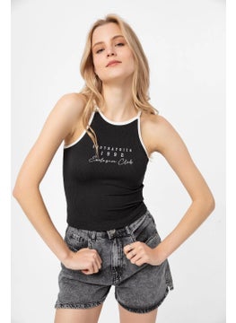 Tena Women's Black South African Printed Piping Detailed Short Tank Top  - Image 1
