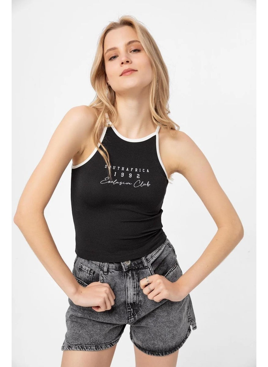 Tena Women's Black South African Printed Piping Detailed Short Tank Top  - Image 1