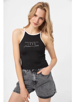 Tena Women's Black South African Printed Piping Detailed Short Tank Top  - Image 3