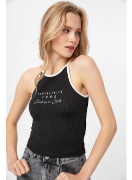 Tena Women's Black South African Printed Piping Detailed Short Tank Top  - Image 4