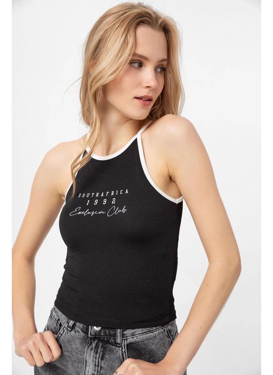 Tena Women's Black South African Printed Piping Detailed Short Tank Top  - Image 4