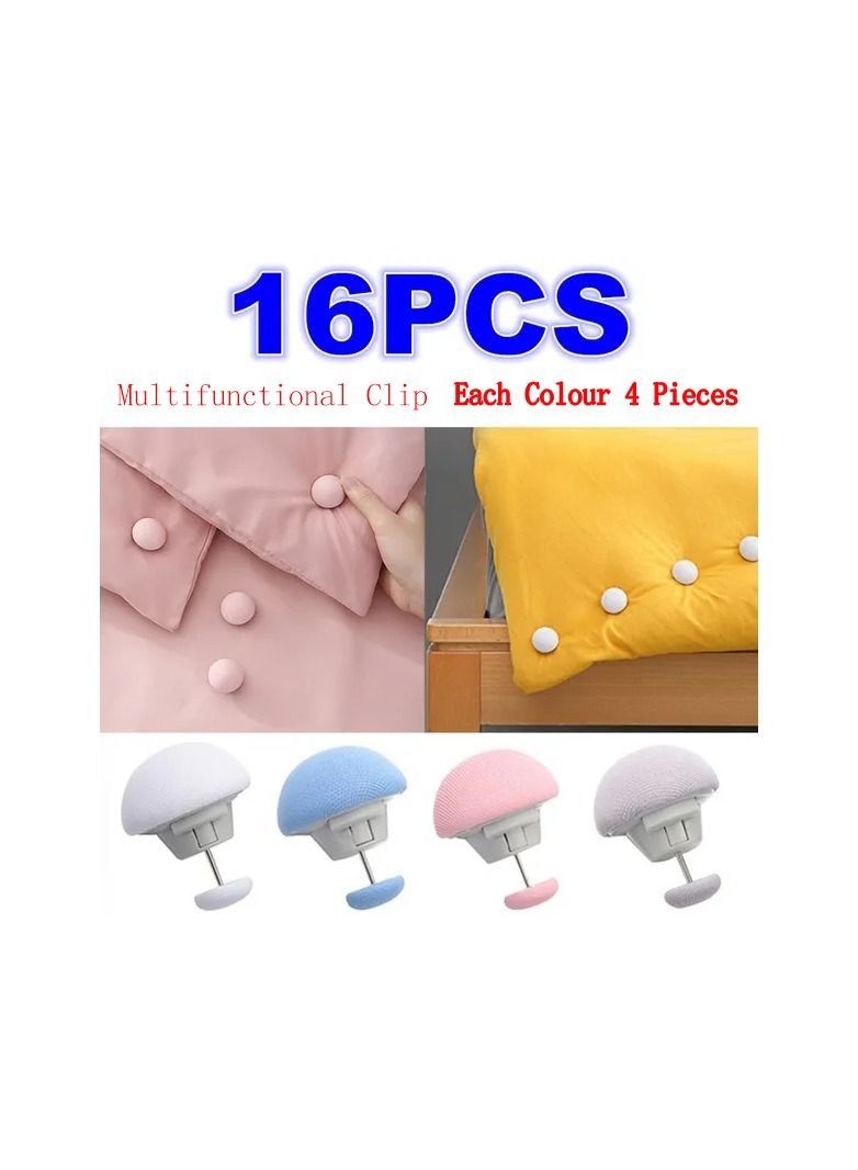 16-Pieces Multifunctional Mushroom Shape Clip,Easy To Unlock BedSheet Quilt Clip,Duvet Cover Fastener Clip,Anti Slip Blanket Buckles Holder,Mix Four Colours  - Image 1