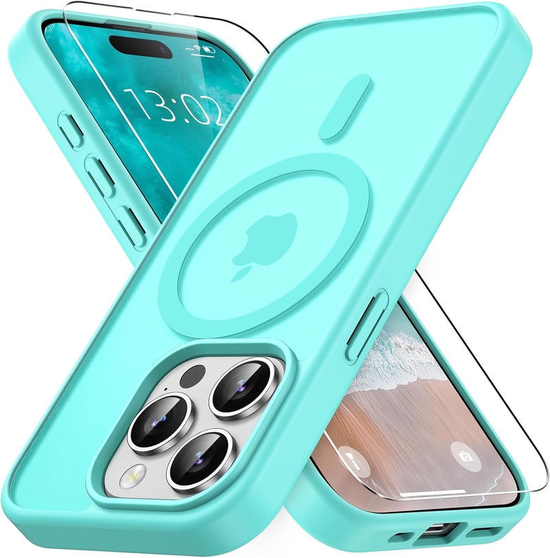 Vansdon Magnetic for iPhone 15 Pro Case with 1 Protective Glass, Compatible with Magsafe, Military Standard Drop Protection, Translucent Matte Back, Shockproof Mobile Phone Case, Blue Green - Image 2