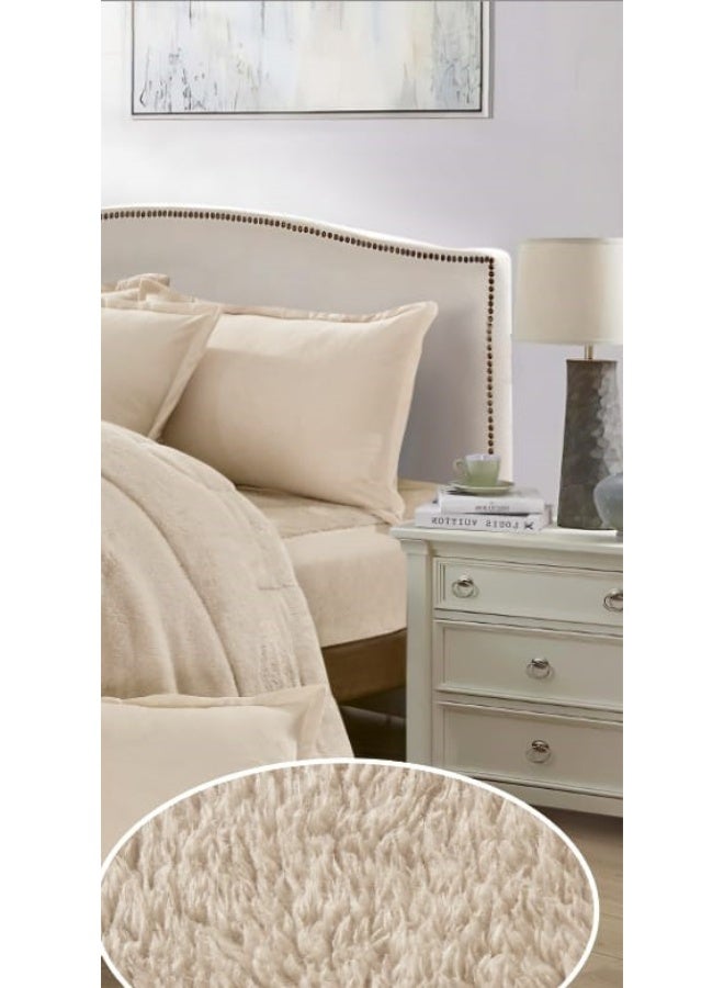 Moon Winter double bedspread consisting of 6 pieces with a plain velvet and fur design - Image 4