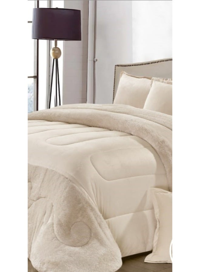 Moon Winter double bedspread consisting of 6 pieces with a plain velvet and fur design - Image 3