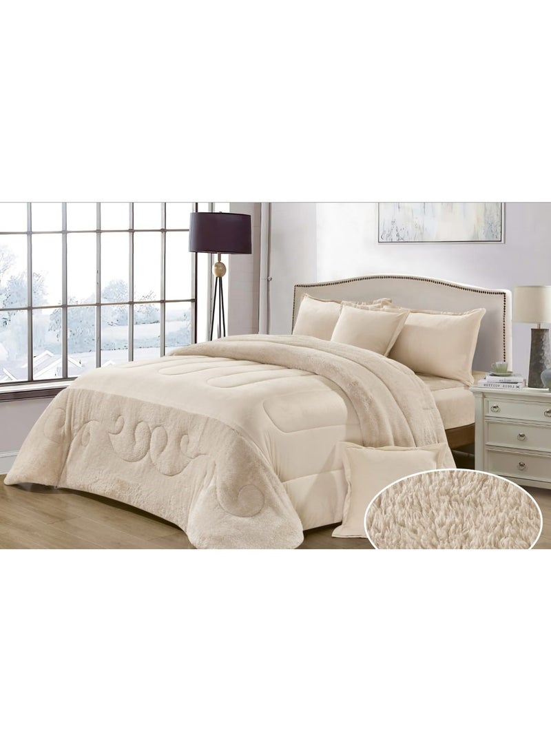 Moon Winter double bedspread consisting of 6 pieces with a plain velvet and fur design - Image 1