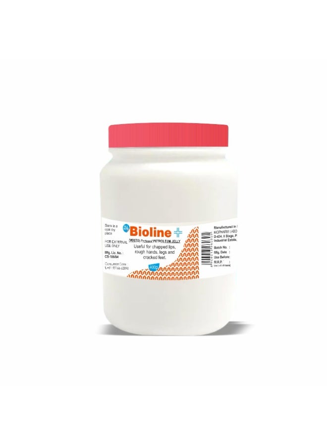 Bioline White Perfumed Petroleum Jelly for Chapped Lips, Rough Hands, Legs & Cracked Feet | Moisturizing & Soothing Cream for Dry Skin | 400 g Pack - Image 1