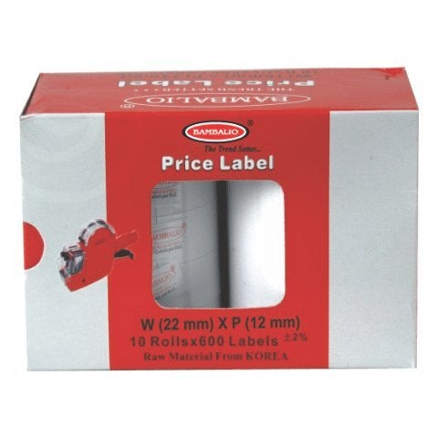 Bambalio BLR-WP(Box) White Price Label Roll with Red Border Line Set Compatible with All Single Line Labeling Machines (Pack of 10) - Image 1