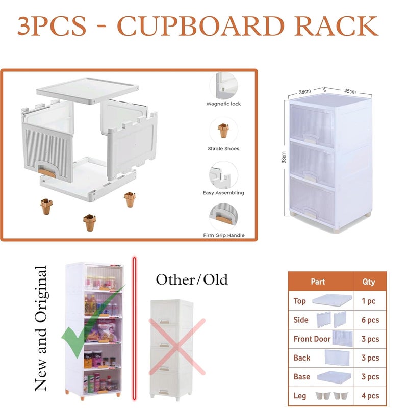 MECHDEL Wardrobe Organizer for StoragePolypropylene Foldable Stackable Closet BasketCupboard Organizer for ClothesMounted Closet Systems CUPBOARD RACKTRANSPARENT 3PCS - Image 3