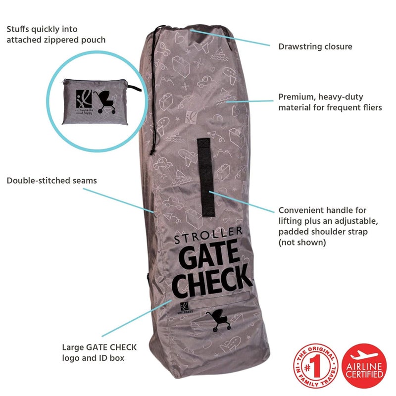 J.L. Childress Gate Check Bag for Umbrella Strollers - Travel Bag for Airplane, Fits Most Single Umbrella Baby Strollers, Airport Accessories for Gate Check, Flying Essentials - Deluxe, Grey - Image 3