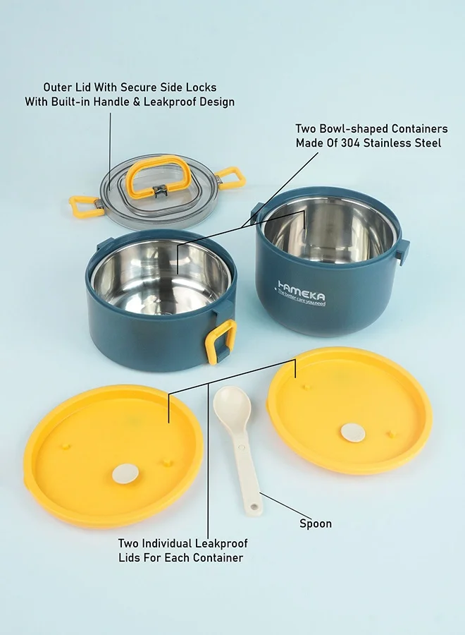 ليتل سربرايز بوكس Little Surprise Box,Teal & Yellow Double Decker Stainless Steel Lunch Box