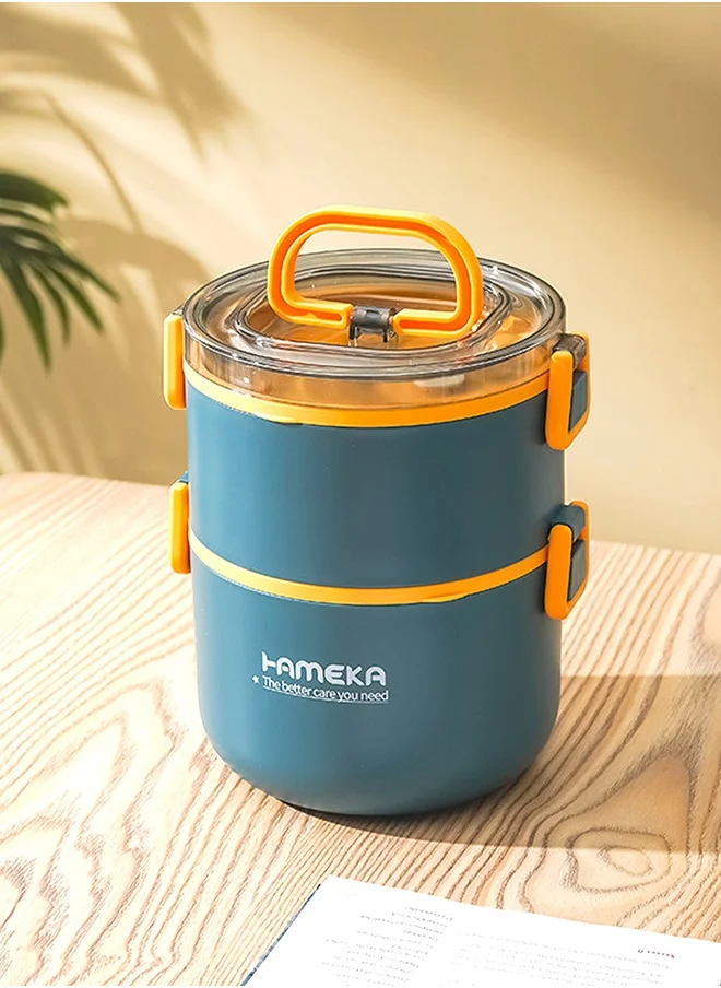 صندوق المفاجآت الصغيرة Little Surprise Box,Teal & Yellow Double Decker Stainless Steel Lunch Box
