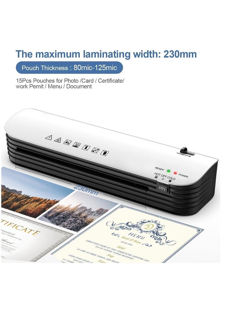 Laminator, A4 Laminator Machine, 4 in 1 Thermal Laminator for Home Office School Use, 9 inches Max Width, Quick Warm-Up, Paper Trimmer, Corner Rounder (15 Laminating Pouches) - Image 3