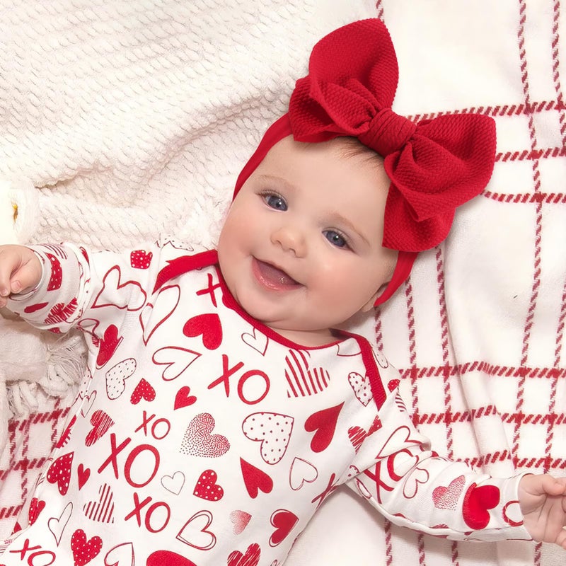 ONENINEDREAM 6'' Large Valentines Day Bow Headbands for Baby Girls Soft Nylon Hairbands with Bows Valentines Hair Accessories for Infants KidsRed Light Pink Heart - Image 2