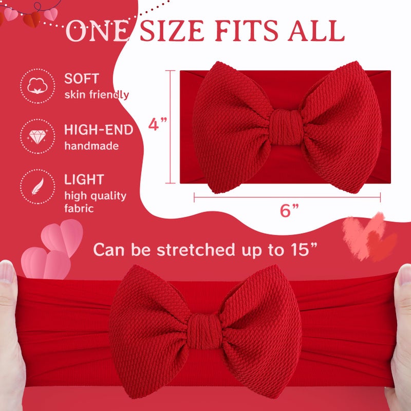 ONENINEDREAM 6'' Large Valentines Day Bow Headbands for Baby Girls Soft Nylon Hairbands with Bows Valentines Hair Accessories for Infants KidsRed Light Pink Heart - Image 4