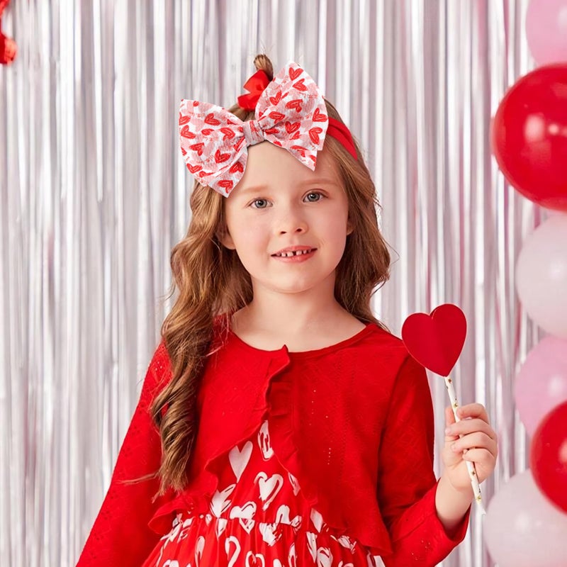 ONENINEDREAM 6'' Large Valentines Day Bow Headbands for Baby Girls Soft Nylon Hairbands with Bows Valentines Hair Accessories for Infants KidsRed Light Pink Heart - Image 3
