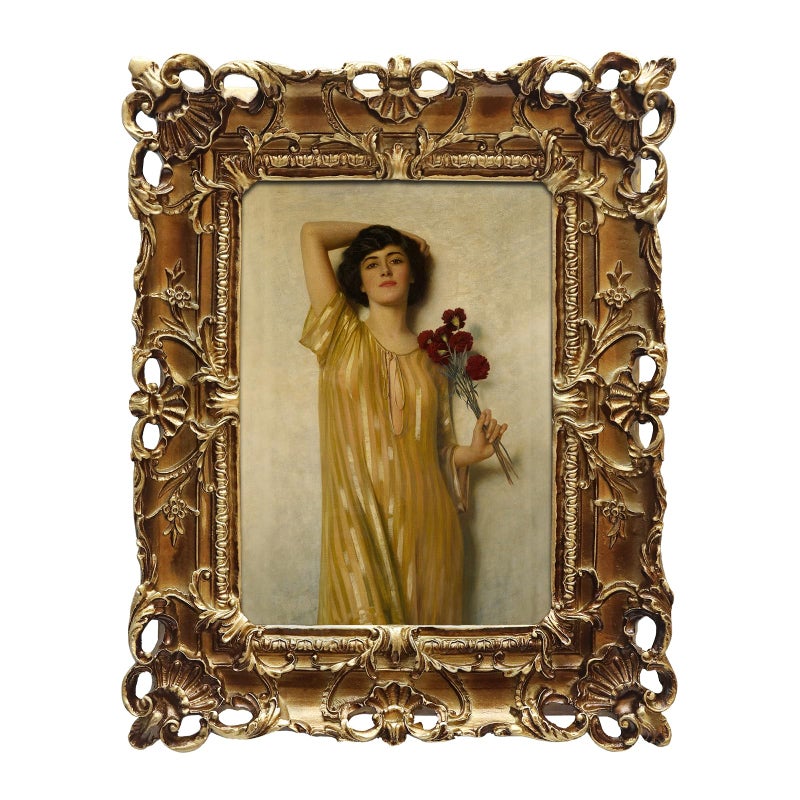FOLKOR Framed Wall Art with Vintage Gold Picture Frame, Women Portrait Canvas Oil Paintings Prints for Bedroom Dorm Decor, Boho Room Decor for Home Office Desk Table Shelf Decoration, 5x7 - Image 1