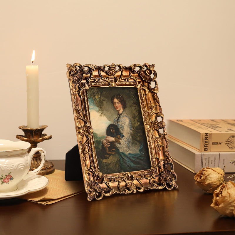 FOLKOR Framed Wall Art with Vintage Gold Picture Frame, Women Portrait Canvas Oil Paintings Prints for Bedroom Dorm Decor, Boho Room Decor for Home Office Desk Table Shelf Decoration, 5x7 - Image 3