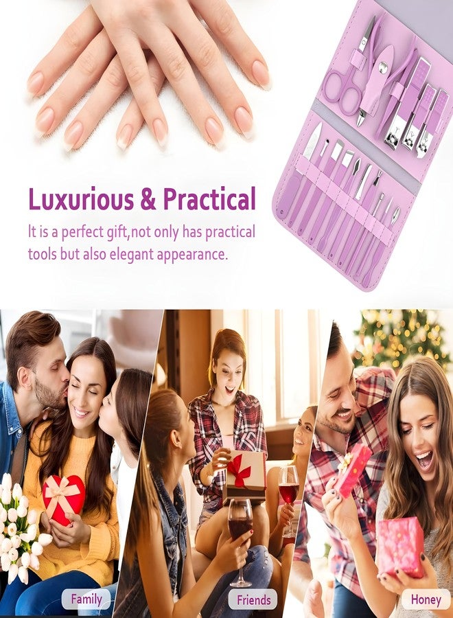 Jinila 16 Pieces Stainless Steel Manicure Kit Nail Clipper Set Nail Cutter Tools with Leather Case for women and Men (Set of 1, Multicolor) - Image 3