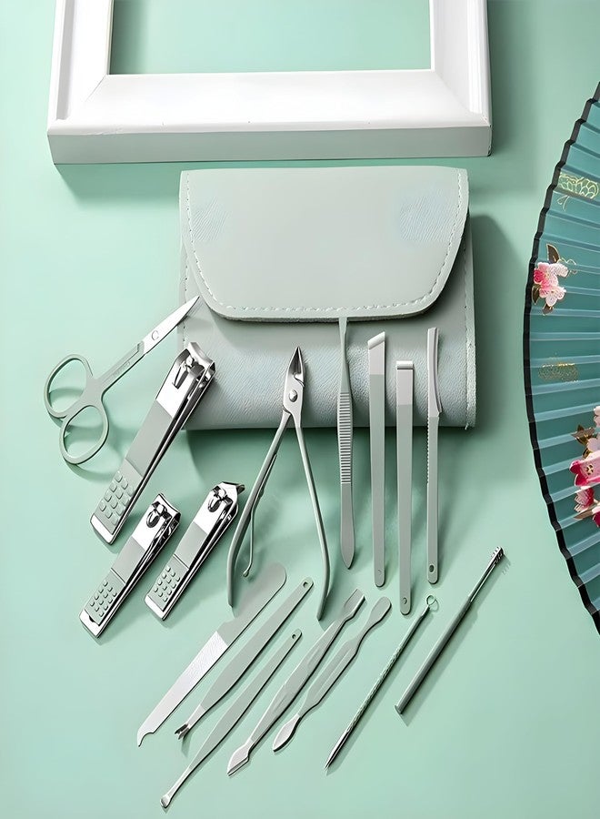 Jinila 16 Pieces Stainless Steel Manicure Kit Nail Clipper Set Nail Cutter Tools with Leather Case for women and Men (Set of 1, Multicolor) - Image 2