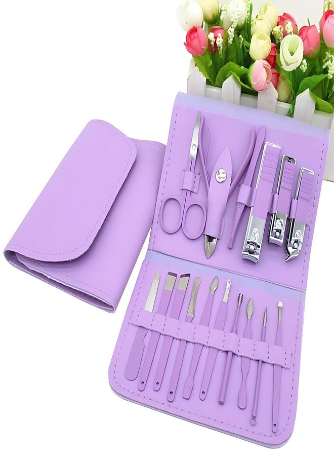 Jinila 16 Pieces Stainless Steel Manicure Kit Nail Clipper Set Nail Cutter Tools with Leather Case for women and Men (Set of 1, Multicolor) - Image 1