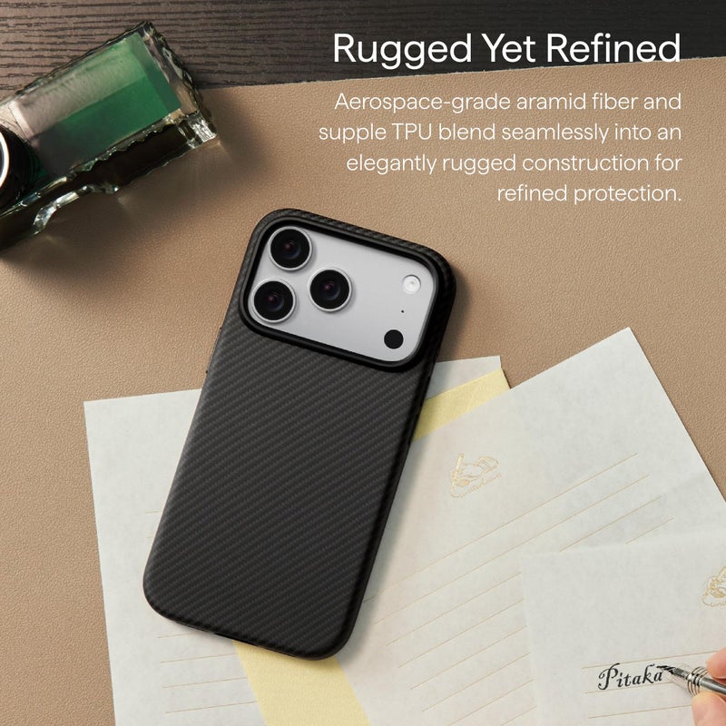 pitaka for iPhone 17 Pro Max Case 6.9" with Camera Control Button, Tough Yet Elegant, Compatible with MagSafe, Aramid UltraGuard - Black/Grey(Twill) - Image 2
