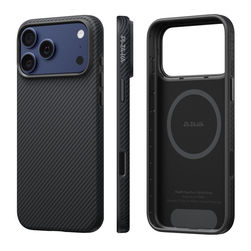 pitaka for iPhone 17 Pro Max Case 6.9" with Camera Control Button, Tough Yet Elegant, Compatible with MagSafe, Aramid UltraGuard - Black/Grey(Twill) - Image 1