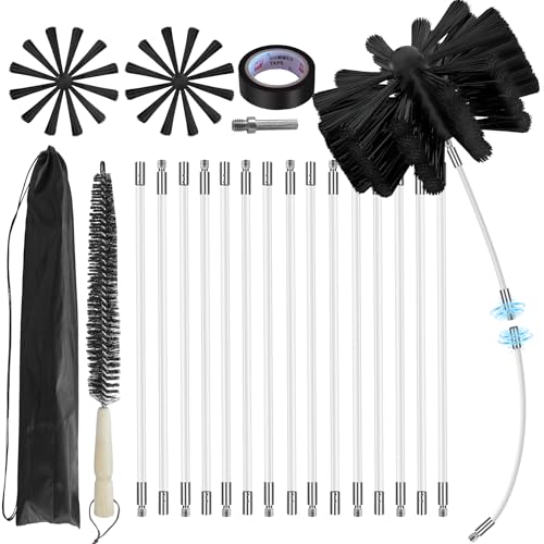 Mosxoed 20Feet Chimney Sweep Kit,8 in Brush Head,Dryer Vent Cleaner Kit, Chimney Sweep&Chimney Cleaning Kit, Rotary Chimney Cleaning System for Flue/Fireplace/Sewage Pipe/Hood with 15 Nylon Flexible Rods - Image 1