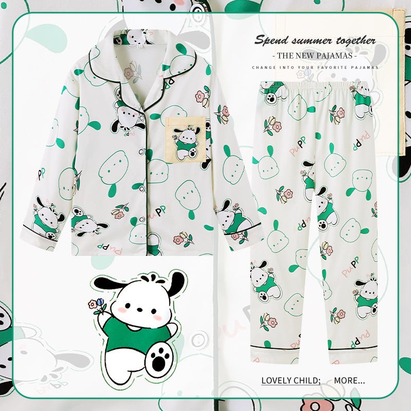 Middle East Girls' Pajamas Long Sleeve Cardigan Lapel Little Girl Baby Cartoon Mid-Big Boy Air Conditioning Home Clothes - Image 4