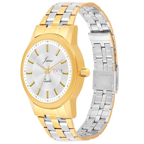 jainx Premium Gold Plated Chain Day Date Feature Gift Analog Wrist Watch for Men - JM1176 - Image 2