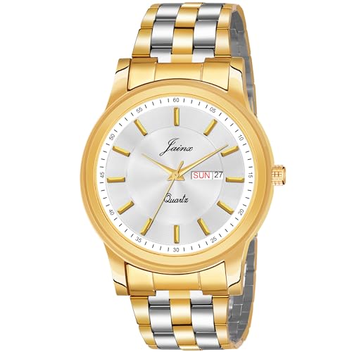 jainx Premium Gold Plated Chain Day Date Feature Gift Analog Wrist Watch for Men - JM1176 - Image 1