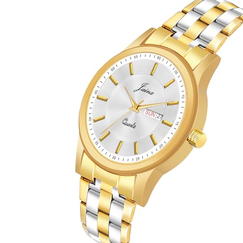 jainx Premium Gold Plated Chain Day Date Feature Gift Analog Wrist Watch for Men - JM1176 - Image 4