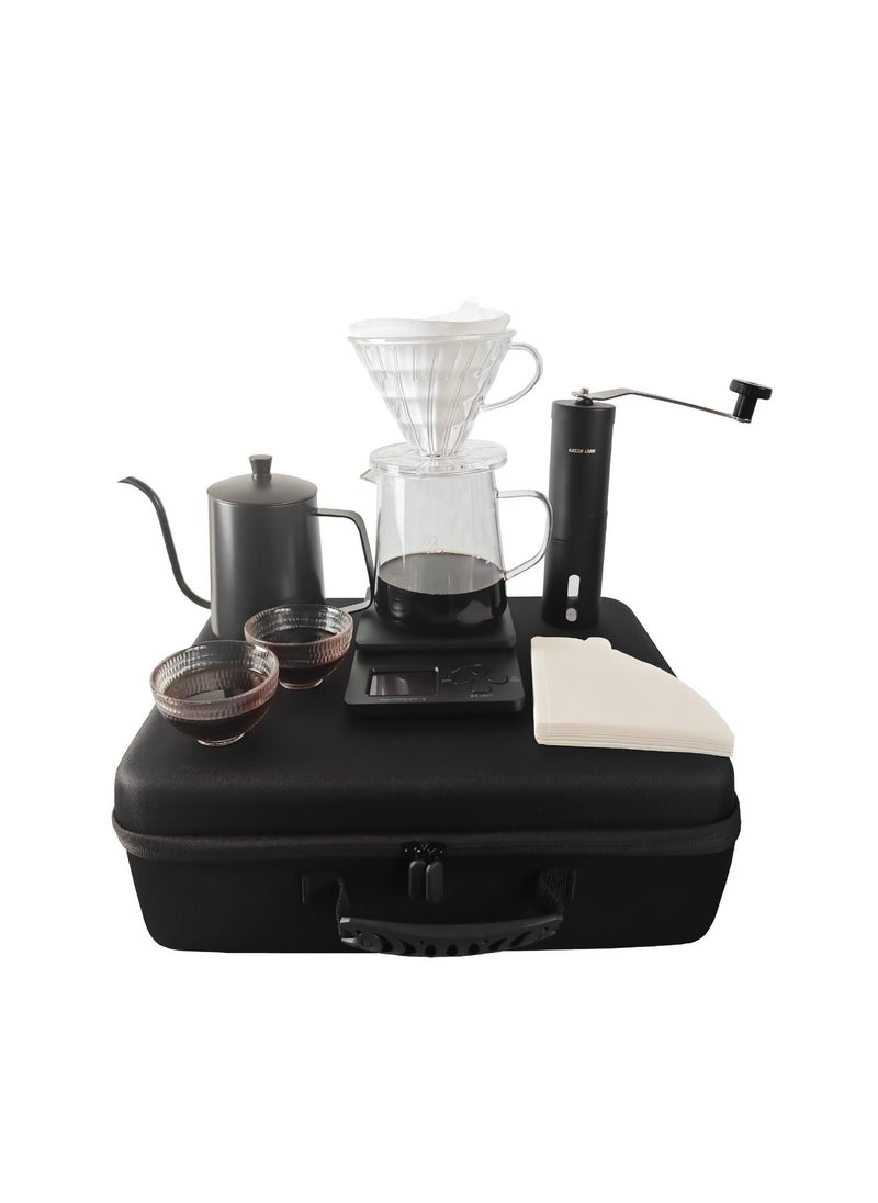GREEN LION G-50 PLUS Coffee Maker Set / Coffee Grinder / Digital Scale / Glass Server / Acrylic Dripper / 600 ml Pour Over Kettle / x2 Glass Cup / 100pcs Paper Filter / Travel Box - Black  - Image 1