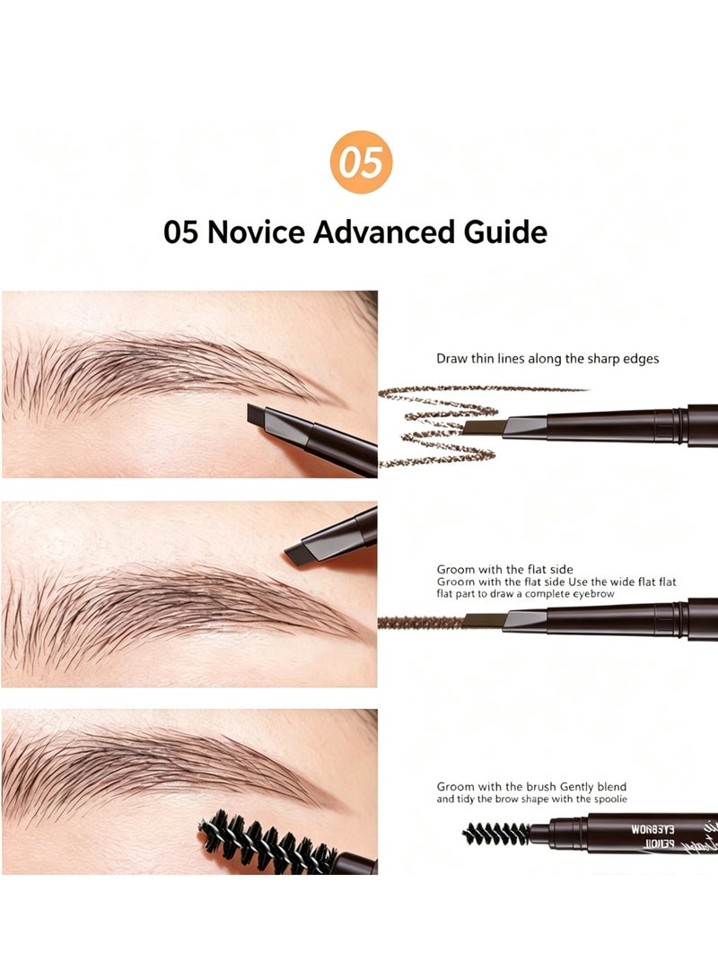 Myonly 3PCS MYONLY Ladies' Eyebrow Pencil, Maiouli 3D Multi-Effect Double-Ended Triangle and Straight Brow Pencil for Beginners, Smudge-Resistant Makeup Pencil, 5# Coffee, 3# Classic Brown and 1# Black - Image 4