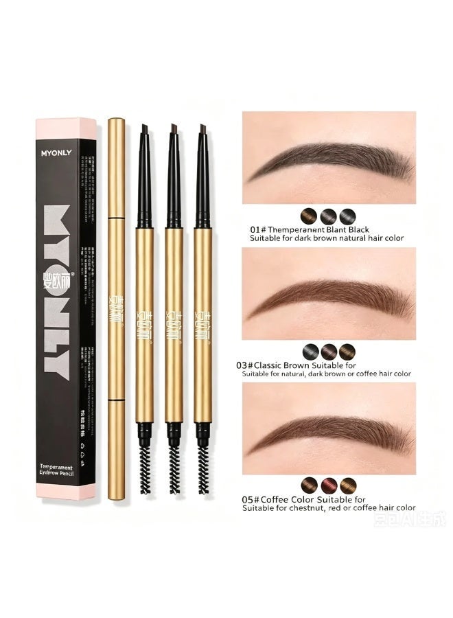 Myonly 3PCS MYONLY Ladies' Eyebrow Pencil, Maiouli 3D Multi-Effect Double-Ended Triangle and Straight Brow Pencil for Beginners, Smudge-Resistant Makeup Pencil, 5# Coffee, 3# Classic Brown and 1# Black - Image 1