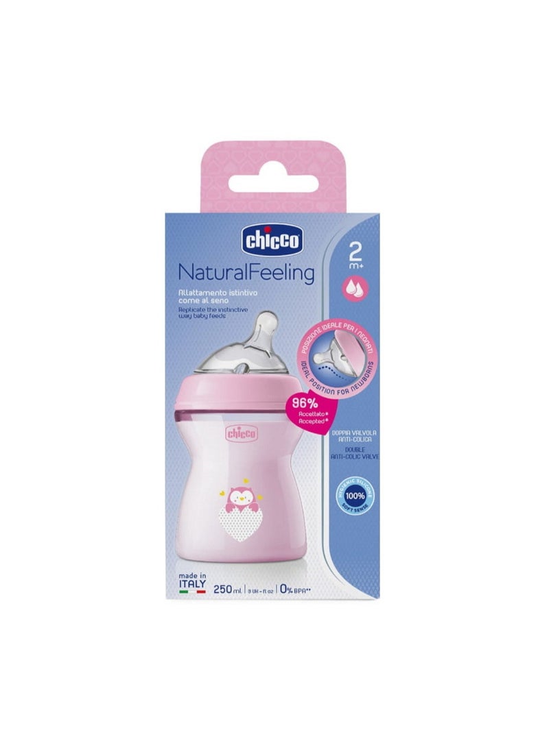 Chicco NaturalFeeling Anti-Colic Baby Bottle 250ml, 2 Months+, Soft Silicone Teat, Medium Flow, Pink - Image 3