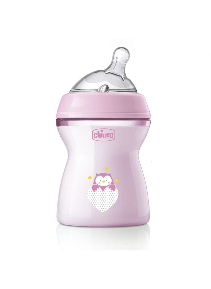 Chicco NaturalFeeling Anti-Colic Baby Bottle 250ml, 2 Months+, Soft Silicone Teat, Medium Flow, Pink - Image 1