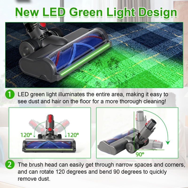 yqlbgprj Upgraded Anti-Tangle Replacement Vacuum Cleaner Head With LED Green Light, Compatible With Dyson V15 V11 V10 V7 G5 V8 Slim Cordless Vacuum Cleaner Vacuum Head Replacement Quick-Release Design - Image 4