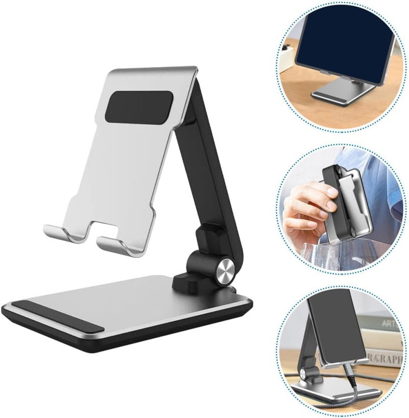 Foldable Aluminum Alloy Phone Bracket and Tablet Stand for Desktop Use, Mini Portable Video Holder for Live Streaming and Office, Silver - Image 4