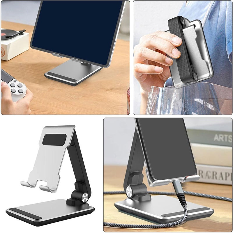 Foldable Aluminum Alloy Phone Bracket and Tablet Stand for Desktop Use, Mini Portable Video Holder for Live Streaming and Office, Silver - Image 5