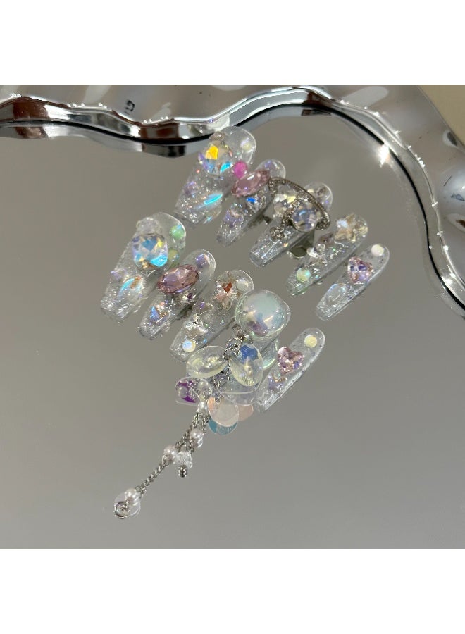 Generic 【10pcs Luxury Swarovski Press-On Nails】3D Handcrafted Gel Nails | No UV Needed | Velvet Gift Box | Size M  - Image 3